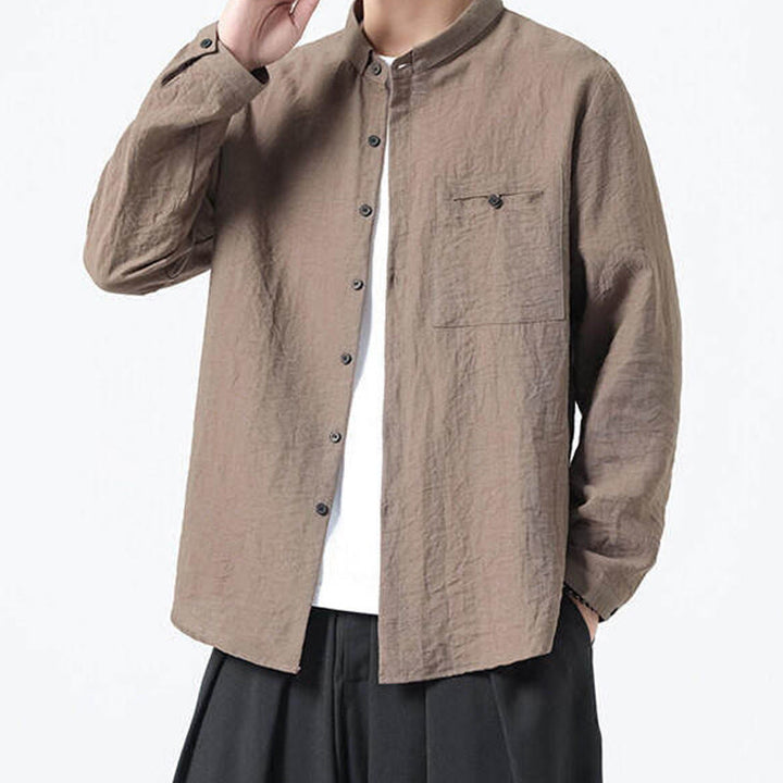 Camisa de algodón de manga larga para hombre, estilo vintage, con botones, cuello alto y Buddha Stones - image 20