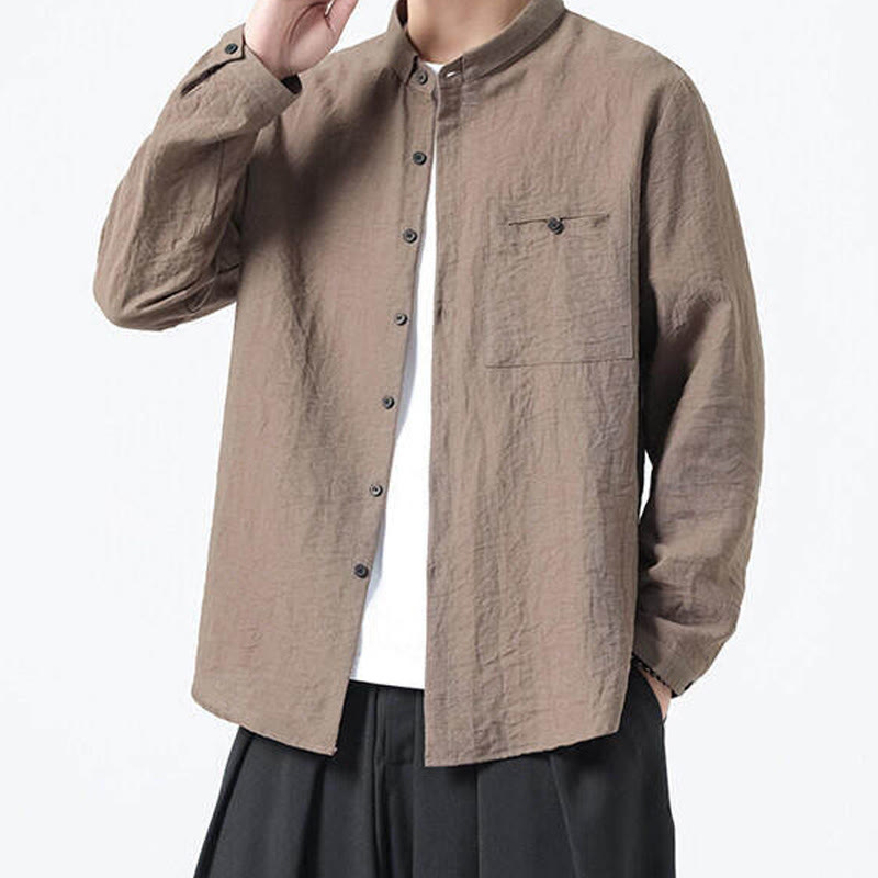 Camisa de algodón de manga larga para hombre, estilo vintage, con botones, cuello alto y Buddha Stones - image 19