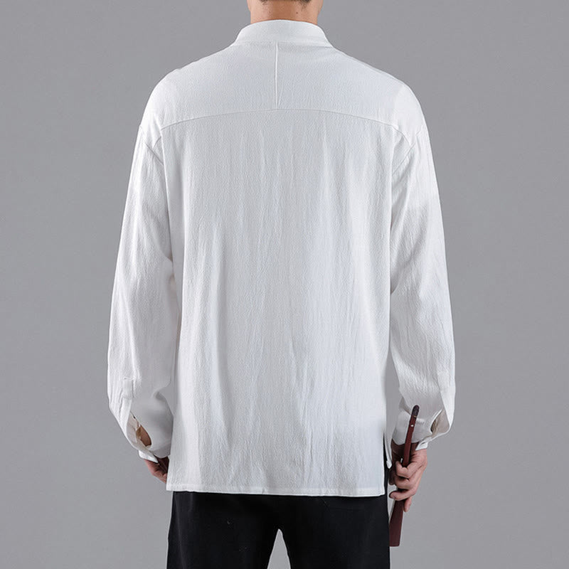 Camisa de algodón para hombre de manga larga con botones y cuello alto con bordado de nubes auspiciosas y Buddha Stones - image 9
