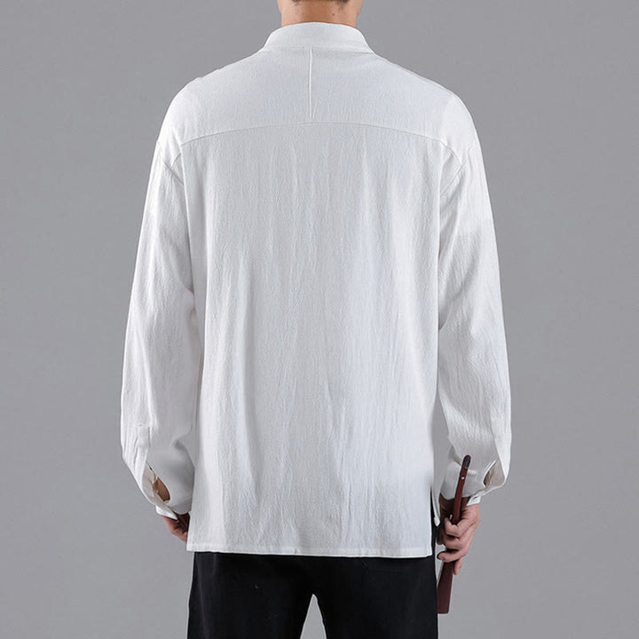 Camisa de algodón para hombre de manga larga con botones y cuello alto con bordado de nubes auspiciosas y Buddha Stones - image 9