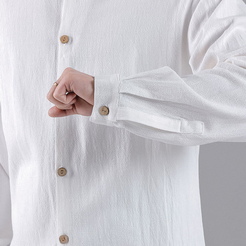 Camisa de algodón para hombre de manga larga con botones y cuello alto con bordado de nubes auspiciosas y Buddha Stones - image 18
