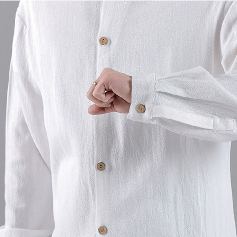 Camisa de algodón para hombre de manga larga con botones y cuello alto con bordado de nubes auspiciosas y Buddha Stones - image 17