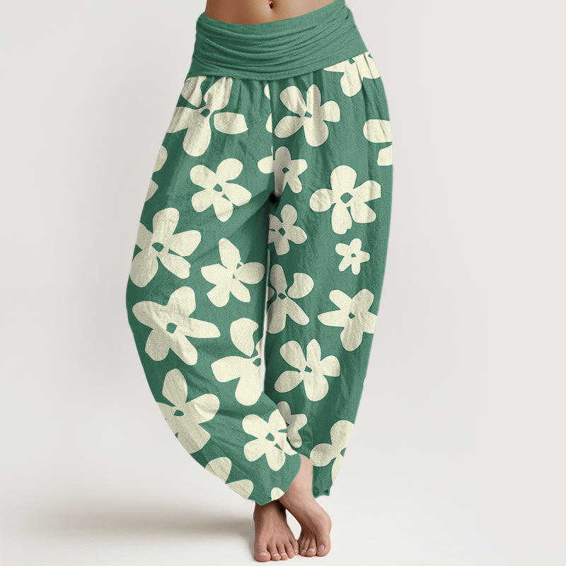 Pantalón tipo harem de algodón estilo bohemio informal con estampado floral y Buddha Stones para mujer, con cintura elástica. - Verde mar medio - US22，UK/AU26，EU54 (6XL) - image 0