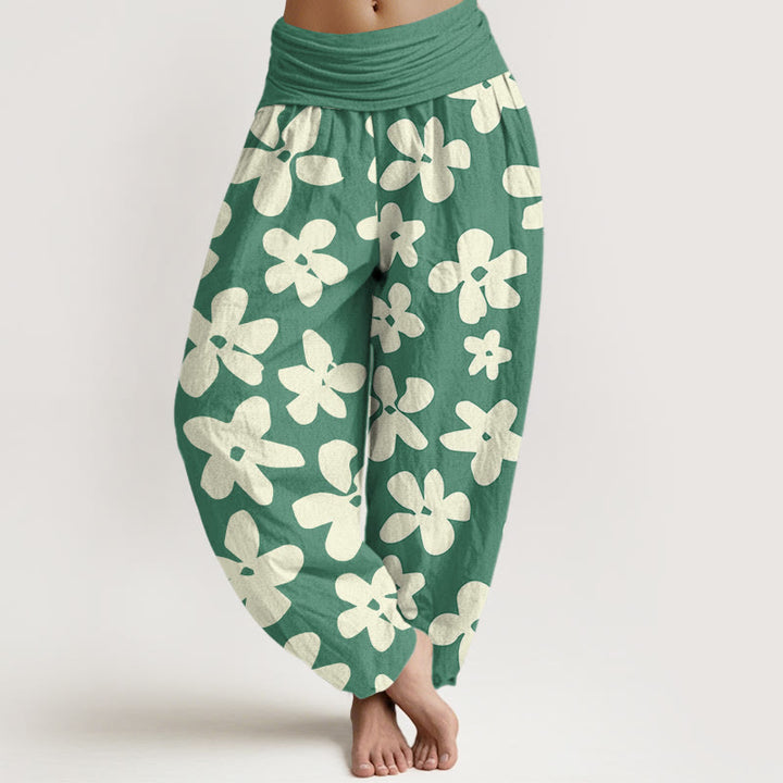 Pantalón tipo harem de algodón estilo bohemio informal con estampado floral y Buddha Stones para mujer, con cintura elástica. - Verde mar medio - US22，UK/AU26，EU54 (6XL) - image 0