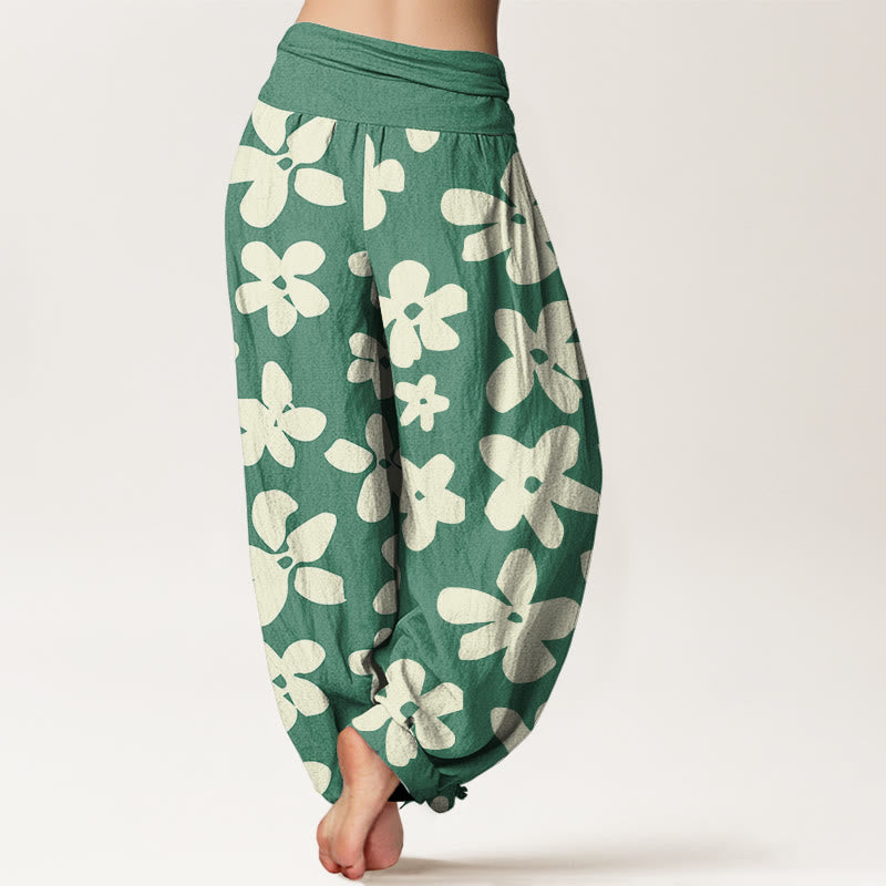 Pantalón tipo harem de algodón estilo bohemio informal con estampado floral y Buddha Stones para mujer, con cintura elástica. - image 2