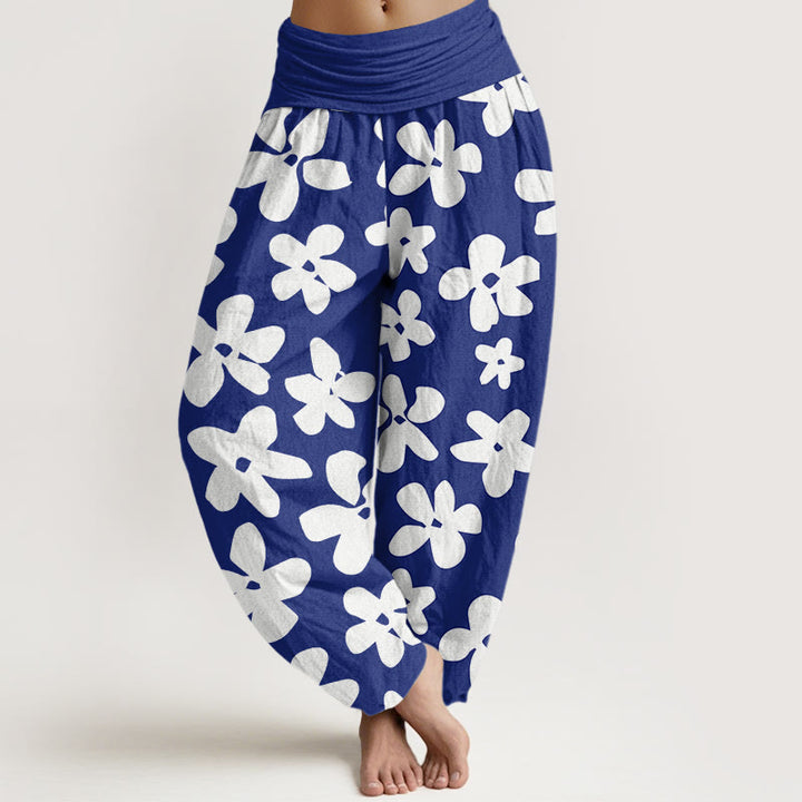 Pantalón tipo harem de algodón estilo bohemio informal con estampado floral y Buddha Stones para mujer, con cintura elástica. - Azul oscuro - US22，UK/AU26，EU54 (6XL) - image 4