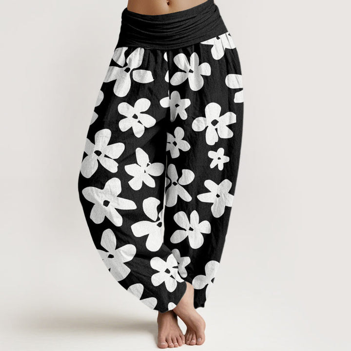 Pantalón tipo harem de algodón estilo bohemio informal con estampado floral y Buddha Stones para mujer, con cintura elástica. - Negro - US22，UK/AU26，EU54 (6XL) - image 7