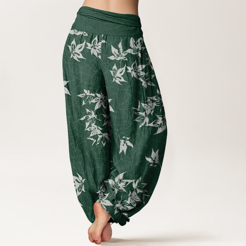 Pantalones bombachos de mujer con cintura elástica, estampado informal de hojas de arce y algodón con Buddha Stones. - image 2
