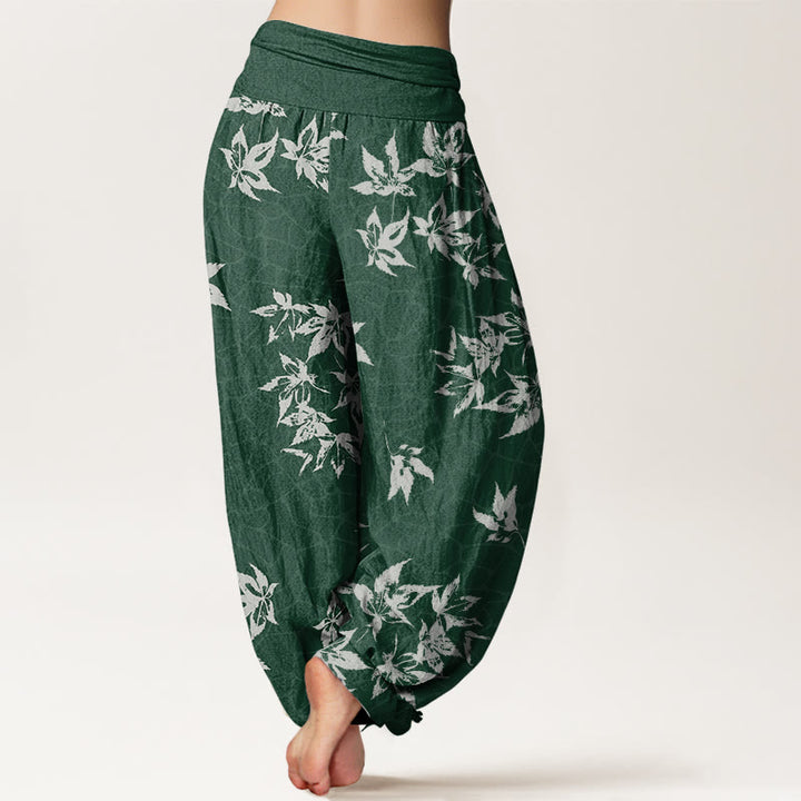 Pantalones bombachos de mujer con cintura elástica, estampado informal de hojas de arce y algodón con Buddha Stones. - image 2