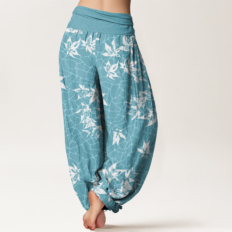 Pantalones bombachos de mujer con cintura elástica, estampado informal de hojas de arce y algodón con Buddha Stones. - image 6