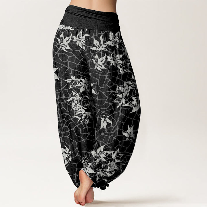 Pantalones bombachos de mujer con cintura elástica, estampado informal de hojas de arce y algodón con Buddha Stones. - image 9