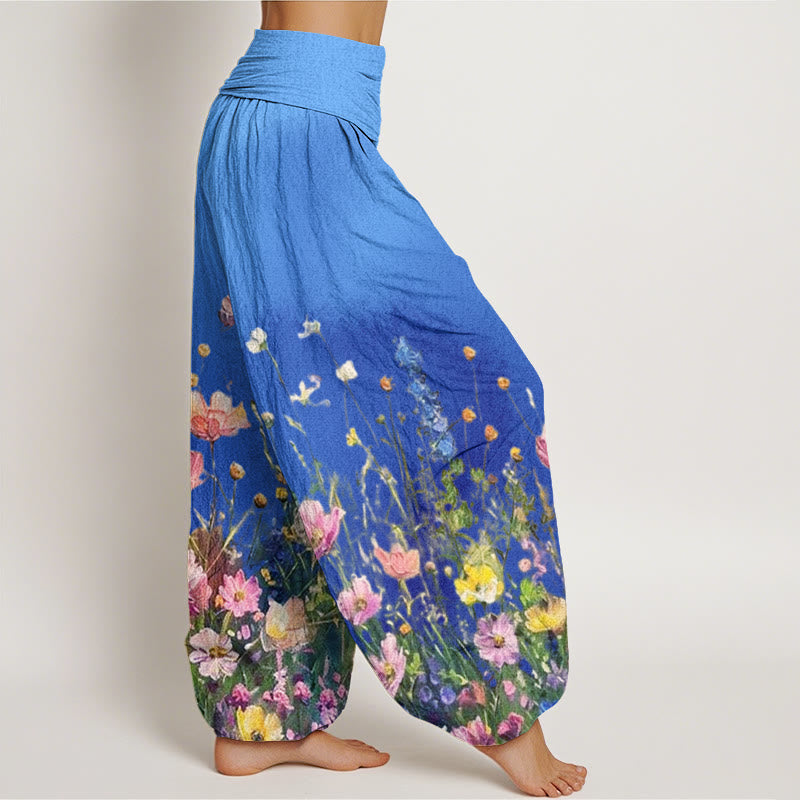 Pantalones bombachos de mujer con cintura elástica, estilo acuarela, estampado floral informal con Buddha Stones, de algodón. - image 8