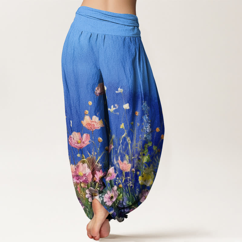 Pantalones bombachos de mujer con cintura elástica, estilo acuarela, estampado floral informal con Buddha Stones, de algodón. - image 9