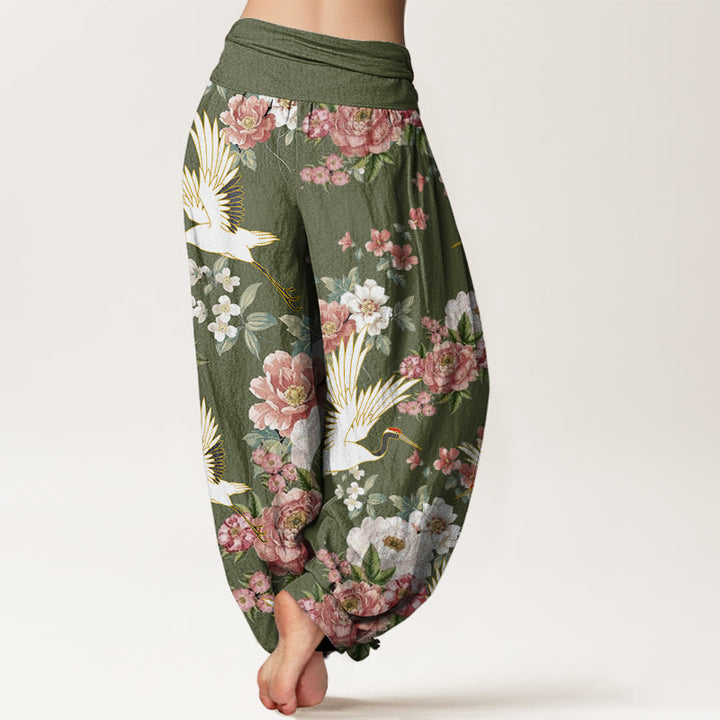 Pantalones bombachos de cintura elástica para mujer, de algodón, estilo casual, con estampado de Buddha Stones y peonías en flor. - image 9