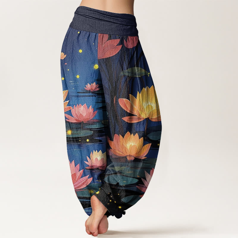 Pantalones bombachos de cintura elástica para mujer, de algodón, estilo casual, con estampado de loto y Buddha Stones, ideales para la noche. - image 2