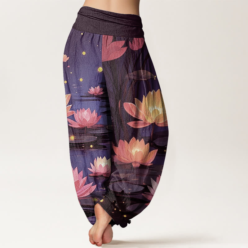 Pantalones bombachos de cintura elástica para mujer, de algodón, estilo casual, con estampado de loto y Buddha Stones, ideales para la noche. - image 6