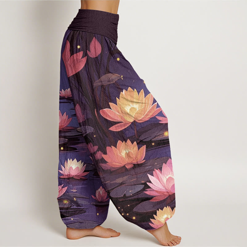 Pantalones bombachos de cintura elástica para mujer, de algodón, estilo casual, con estampado de loto y Buddha Stones, ideales para la noche. - image 5