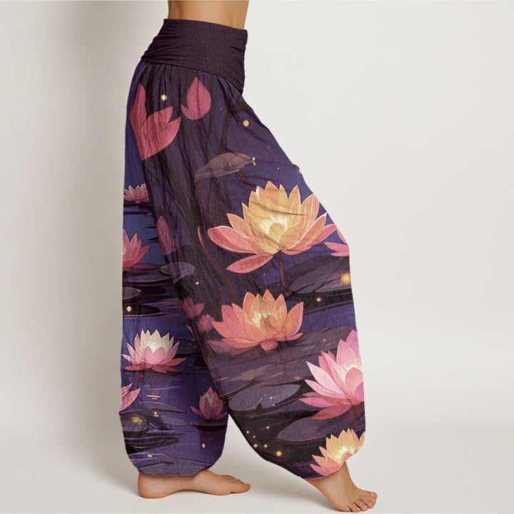 Pantalones bombachos de cintura elástica para mujer, de algodón, estilo casual, con estampado de loto y Buddha Stones, ideales para la noche. - image 5