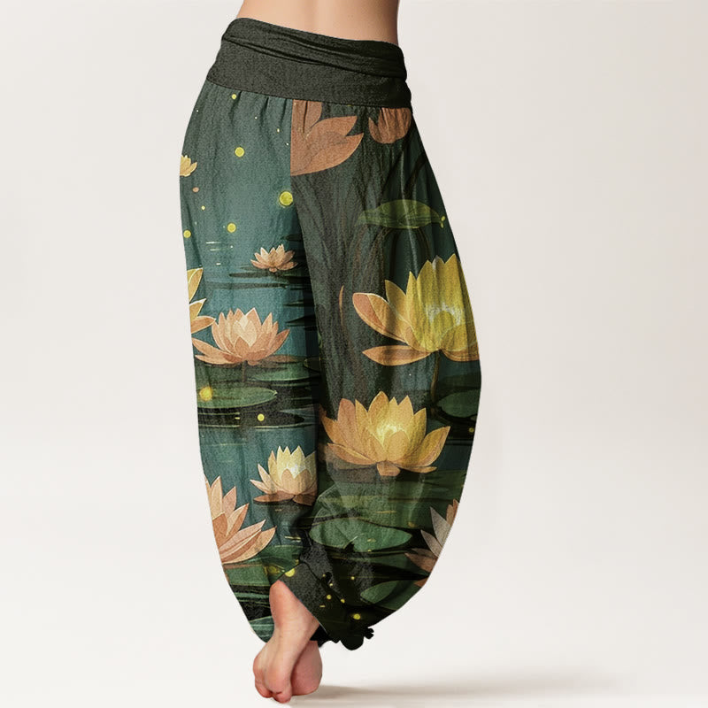 Pantalones bombachos de cintura elástica para mujer, de algodón, estilo casual, con estampado de loto y Buddha Stones, ideales para la noche. - image 9