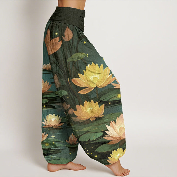 Pantalones bombachos de cintura elástica para mujer, de algodón, estilo casual, con estampado de loto y Buddha Stones, ideales para la noche. - image 8