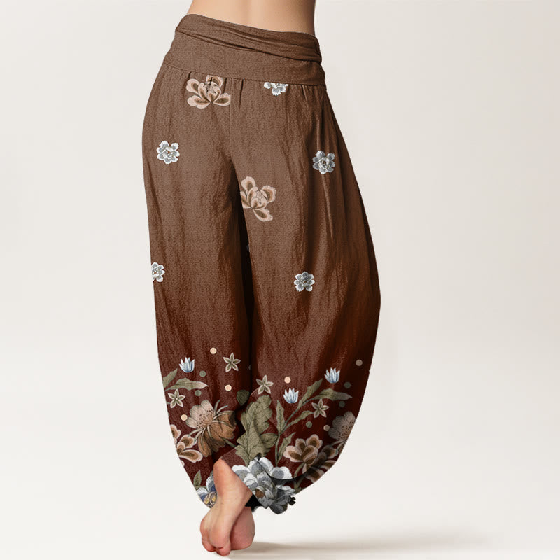 Pantalones harén de cintura elástica para mujer con estampado de flores y piedras de Buddha Stones - image 7