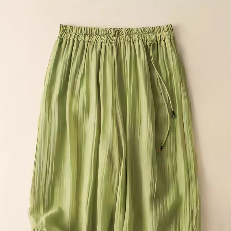 Pantalones anchos de lino y algodón con cordón para mujer, diseño retro informal con bordado de Buddha Stones y bolsillos