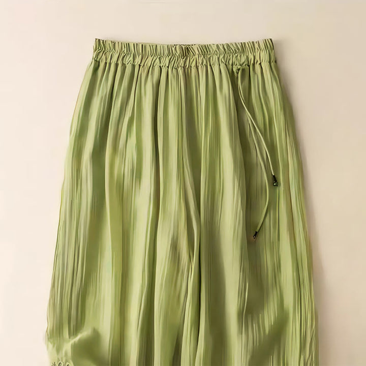 Pantalones anchos de lino y algodón con cordón para mujer, diseño retro informal con bordado de Buddha Stones y bolsillos