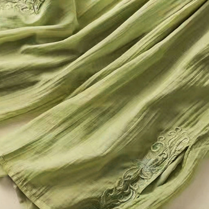 Pantalones anchos de lino y algodón con cordón para mujer, diseño retro informal con bordado de Buddha Stones y bolsillos