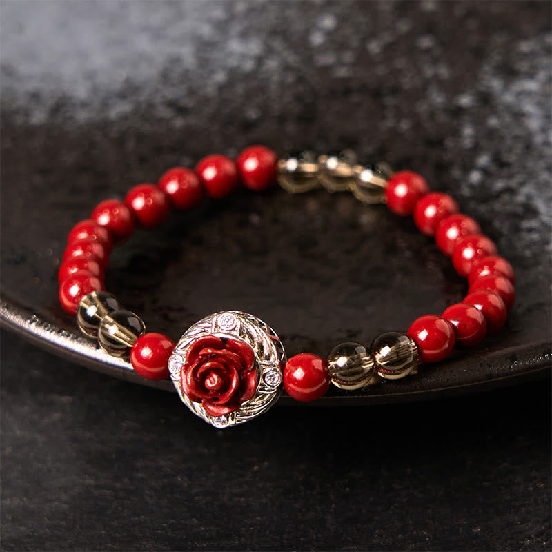 Pulsera de Buddha Stones, cinabrio, angora, concha roja, perla, pétalos de rosa y calma - Cinabrio (circunferencia de la muñeca: 15-17 cm) - image 1
