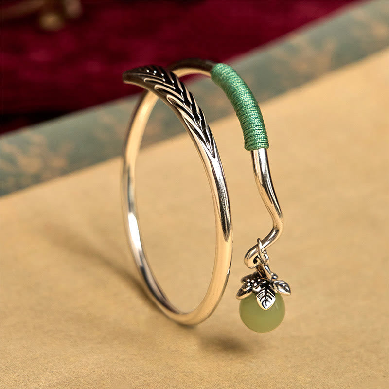 Pulsera brazalete con cuentas verdes de aleación de cobre y Buddha Stones para la suerte - 58-62 mm (ajustable) - image 1