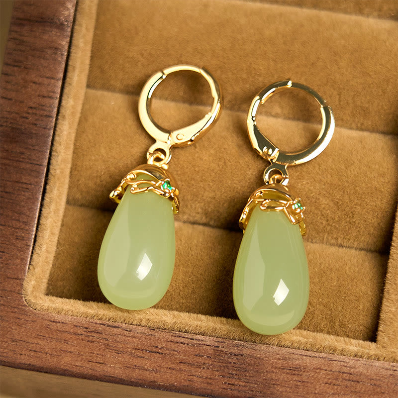 Pendientes de cobre con forma de gota de agua y calcedonia verde de Buddha Stones - image 4