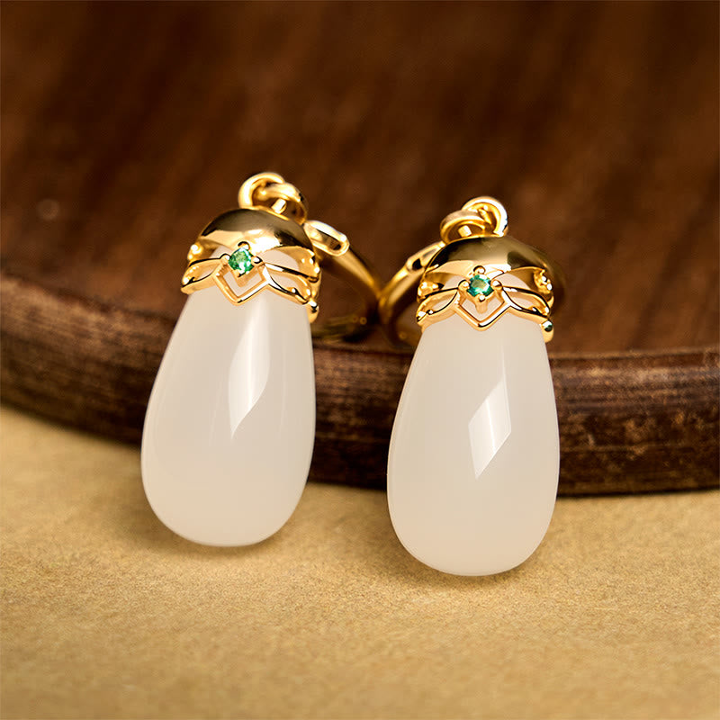 Pendientes de cobre con forma de gota de agua y calcedonia verde de Buddha Stones - image 25
