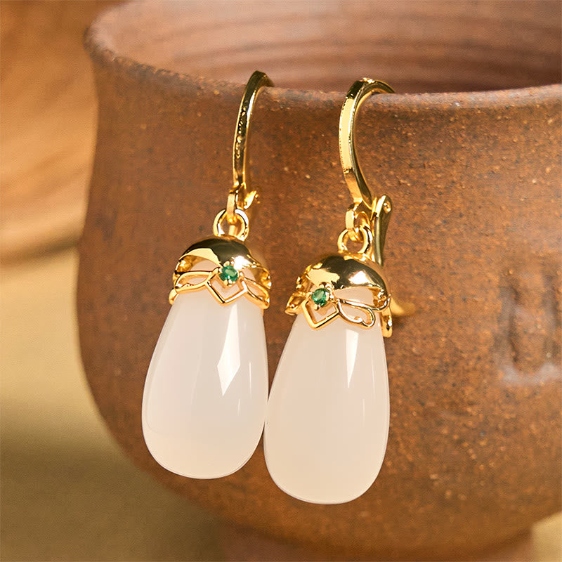 Pendientes de cobre con forma de gota de agua y calcedonia verde de Buddha Stones - Calcedonia blanca (postes de cobre) - image 21