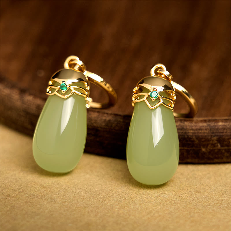 Pendientes de cobre con forma de gota de agua y calcedonia verde de Buddha Stones - image 5