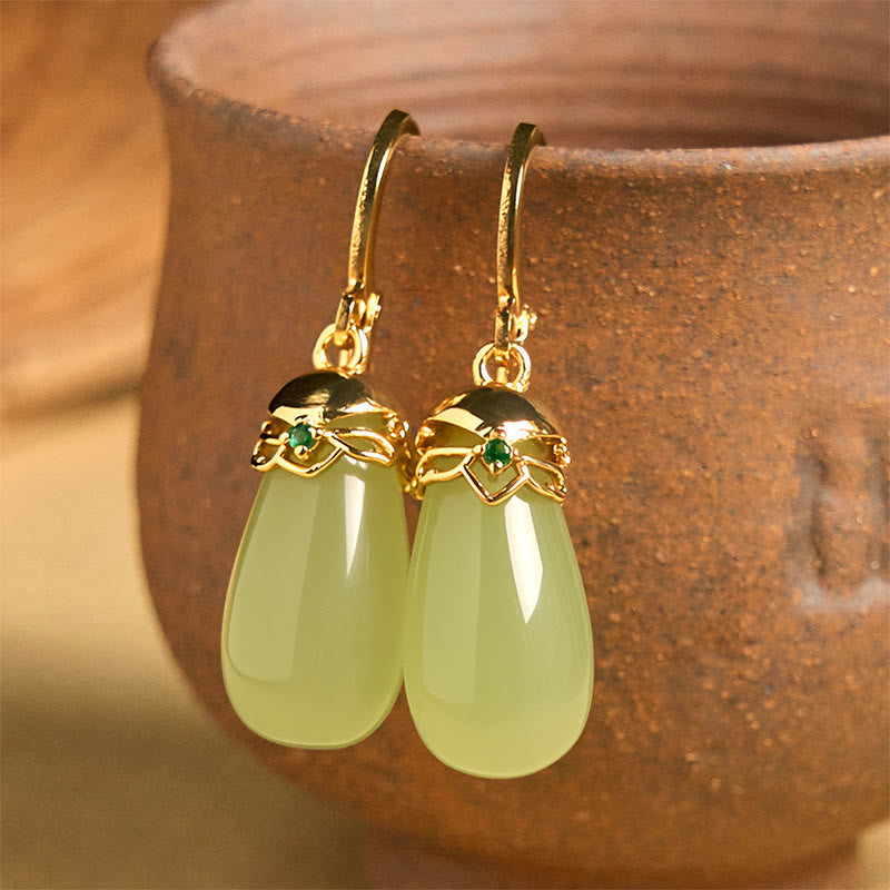 Pendientes de cobre con forma de gota de agua y calcedonia verde de Buddha Stones - Calcedonia verde (postes de cobre) - image 1