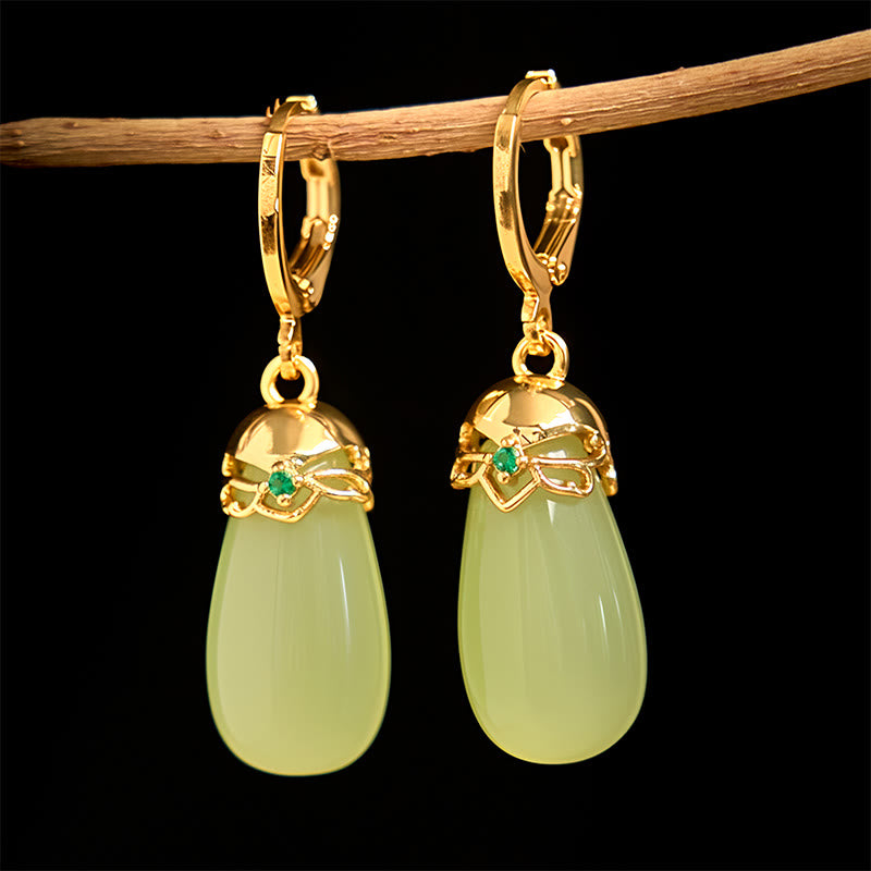 Pendientes de cobre con forma de gota de agua y calcedonia verde de Buddha Stones - image 2
