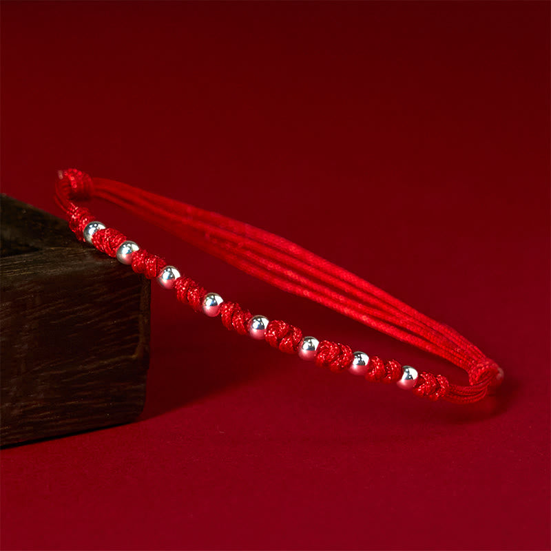 Pulsera de la suerte ajustable con cuentas de hilo rojo de plata de ley 925 y Buddha Stones - Plata de ley 925 (circunferencia de la muñeca: 15-23 cm) - image 0