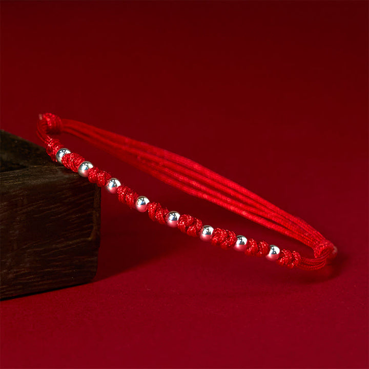 Pulsera de la suerte ajustable con cuentas de hilo rojo de plata de ley 925 y Buddha Stones - Plata de ley 925 (circunferencia de la muñeca: 15-23 cm) - image 0