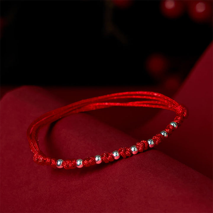 Pulsera de la suerte ajustable con cuentas de hilo rojo de plata de ley 925 y Buddha Stones - image 2