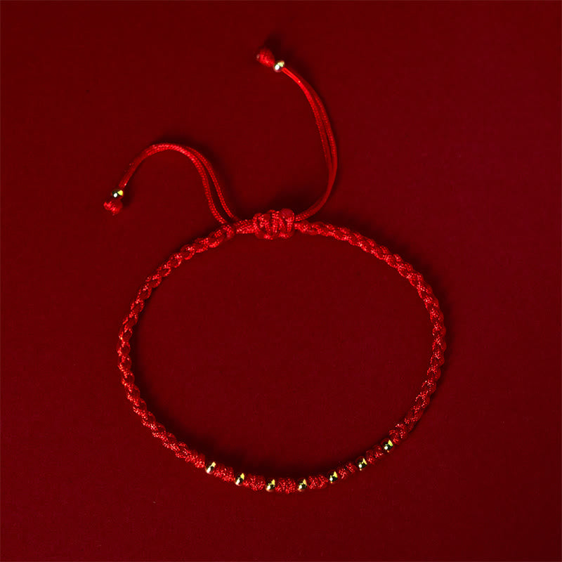 Pulsera trenzada de hilo rojo con cuentas de oro bañadas en plata de ley 925 y Buddha Stones - image 2