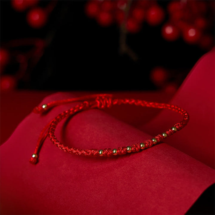 Pulsera trenzada de hilo rojo con cuentas de oro bañadas en plata de ley 925 y Buddha Stones - image 3