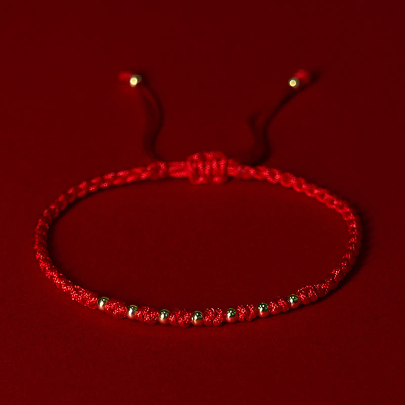Pulsera trenzada de hilo rojo con cuentas de oro bañadas en plata de ley 925 y Buddha Stones - Plata de ley 925 (circunferencia de la muñeca: 15-20 cm) - image 0