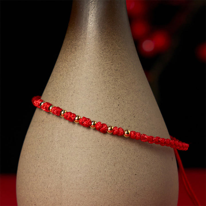 Pulsera trenzada de hilo rojo con cuentas de oro bañadas en plata de ley 925 y Buddha Stones - image 5