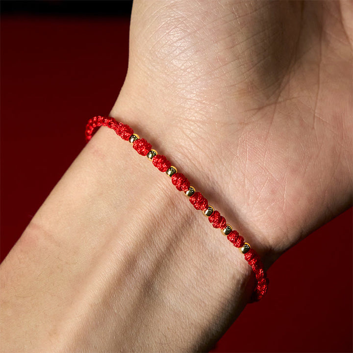 Pulsera trenzada de hilo rojo con cuentas de oro bañadas en plata de ley 925 y Buddha Stones - image 16