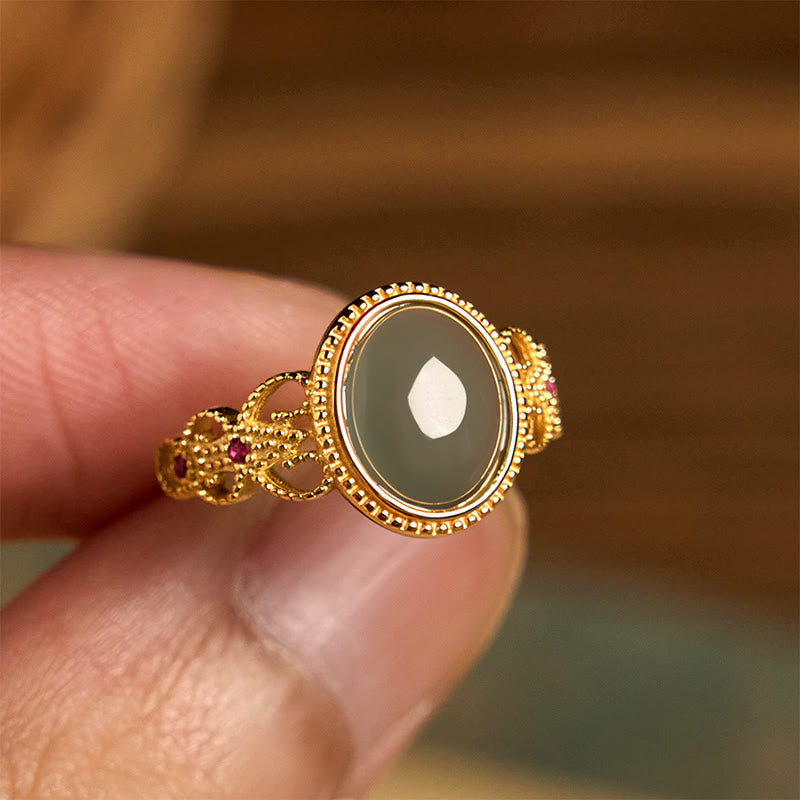 Anillo de jade de la suerte con diseño hueco de Buddha Stones , chapado en oro y plata de ley 925 natural - image 13