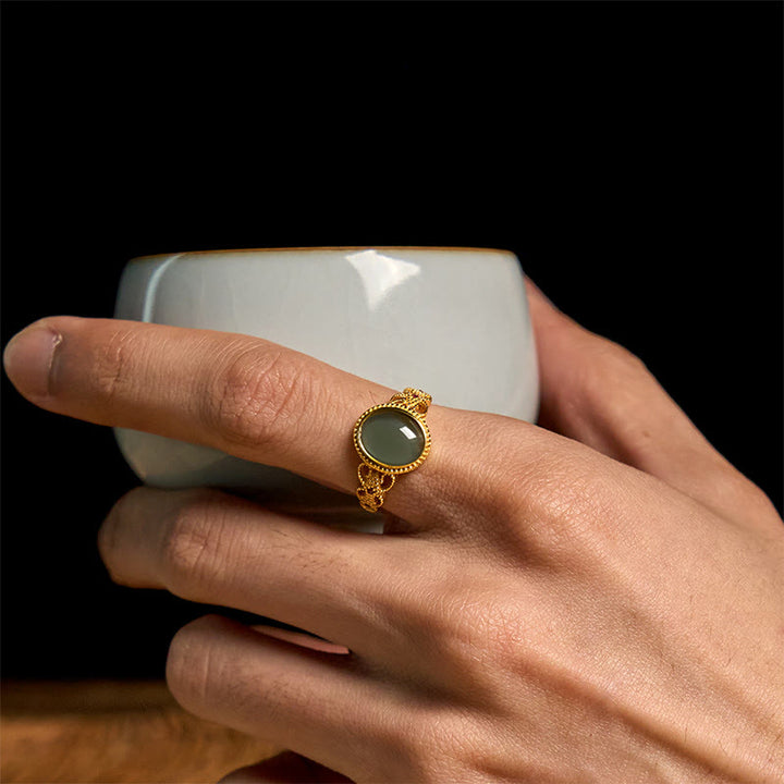 Anillo de jade de la suerte con diseño hueco de Buddha Stones , chapado en oro y plata de ley 925 natural - image 16