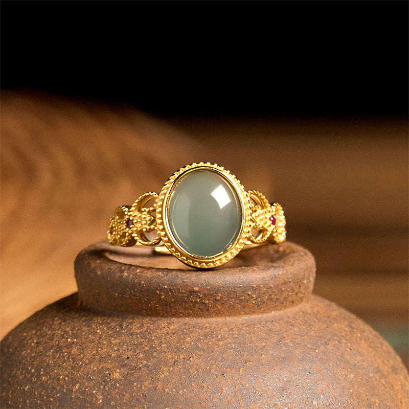 Anillo de jade de la suerte con diseño hueco de Buddha Stones , chapado en oro y plata de ley 925 natural - image 9