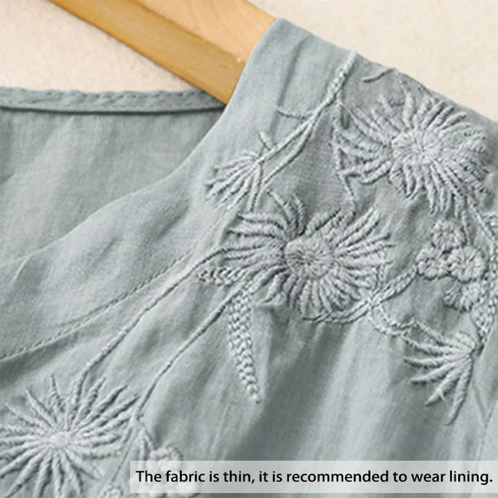 Camisa de algodón de manga tres cuartos para mujer con diseño de botones delanteros bordados con Buddha Stones  - image 1