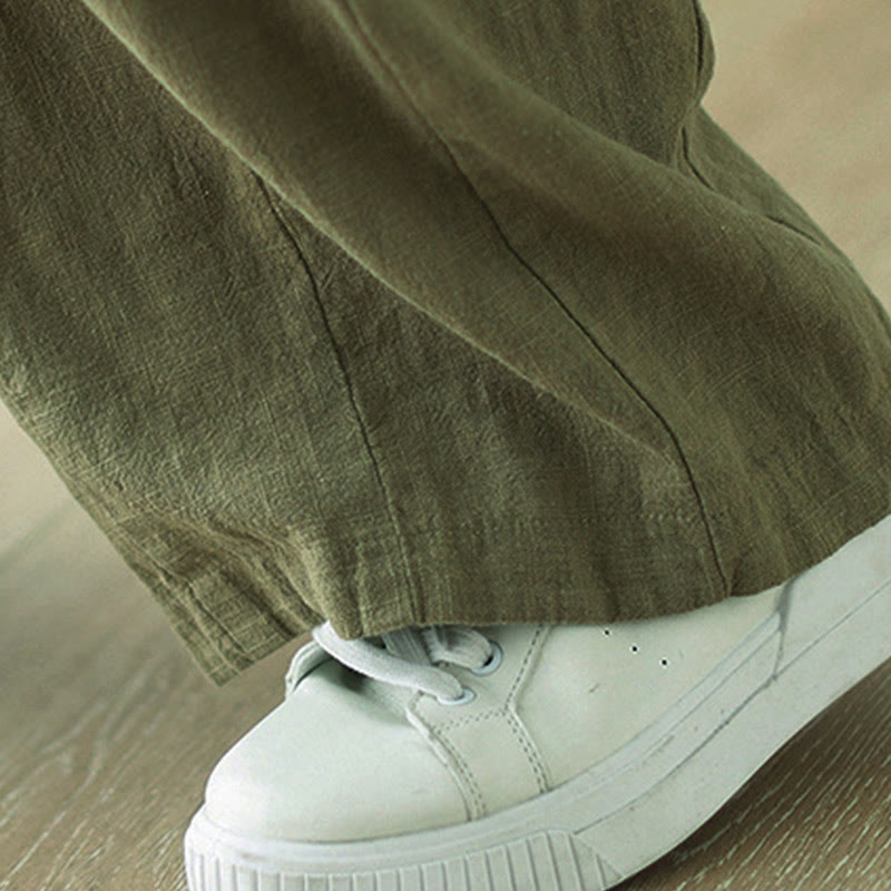 Pantalones de algodón y lino con cintura elástica y bolsillos para mujer con diseño de botones Buddha Stones Commute - image 10