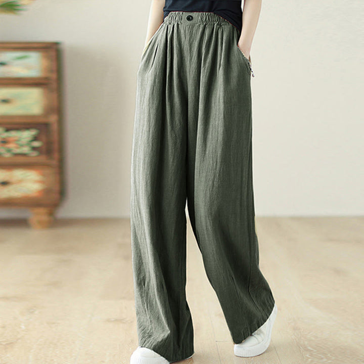 Pantalones de algodón y lino con cintura elástica y bolsillos para mujer con diseño de botones Buddha Stones Commute - Gris pizarra - US12, UK/AU16, EU44 (3XL) - image 17